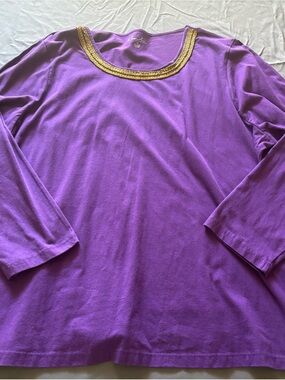 Kim Rogers Purple Top with Gold Beaded Neckline